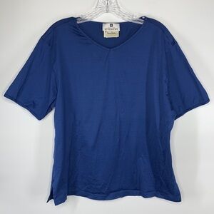 Givenchy Neiman Marcus Blue Vneck Short Sleeve Cotton Shirt